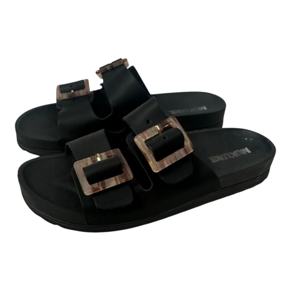 Black Slide Sandals with Rose Gold Buckles - Picture 4 of 16